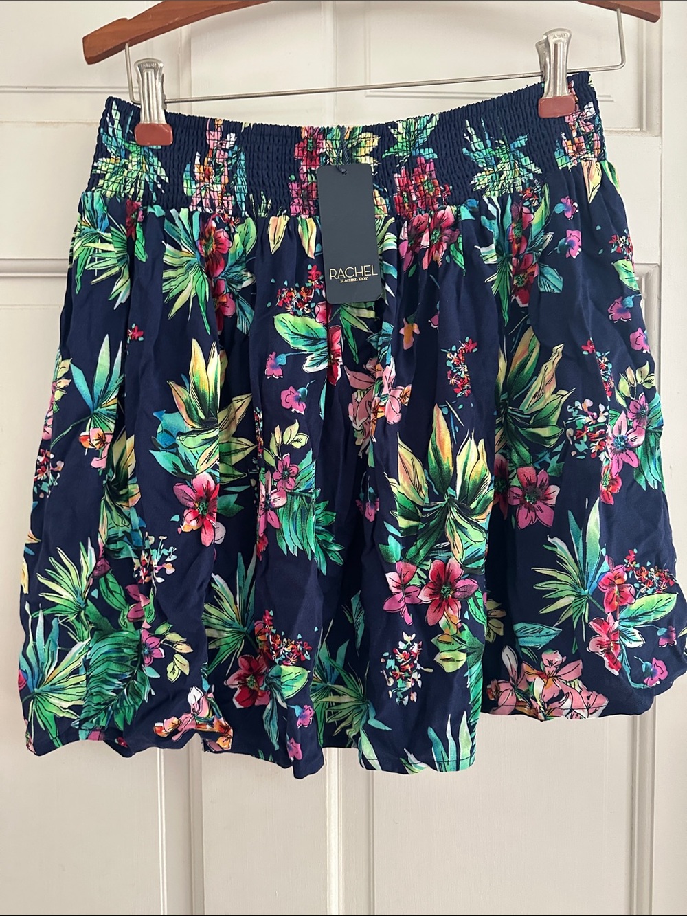 Rachel Navy Floral Smocked-Waist Women's Skirt